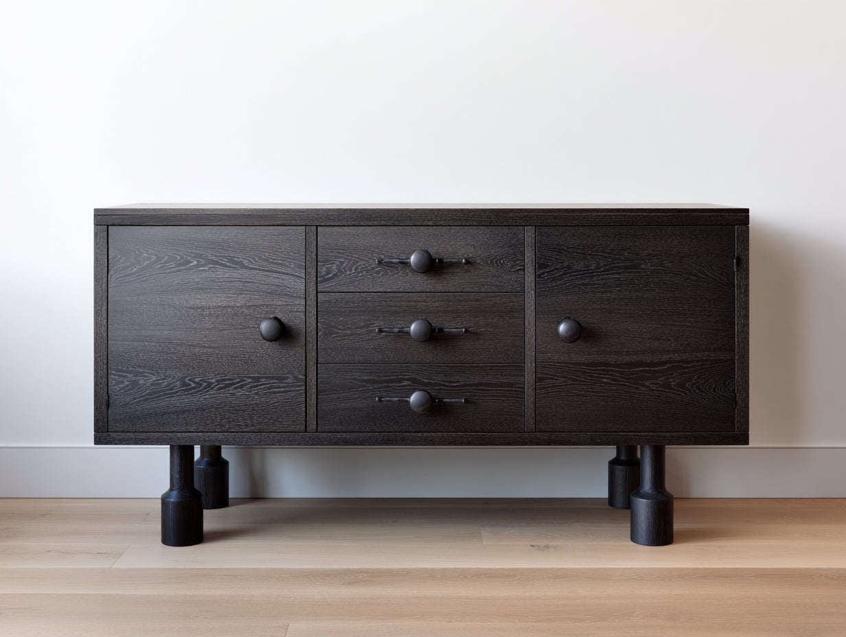 Mobile ingresso - Legno - 178 x 44 x 83 cm - Nero - Stile contemporaneo rialzato con contenimento chiuso e cassetti