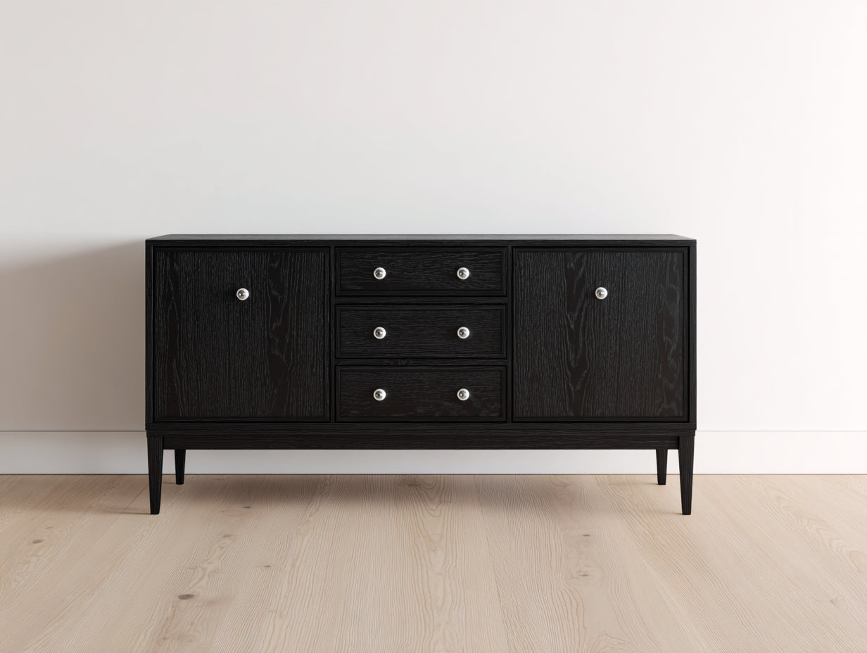Mobile ingresso - Legno - 165 x 41 x 79 cm - Nero - Stile moderno rialzato con vani chiusi e cassetti