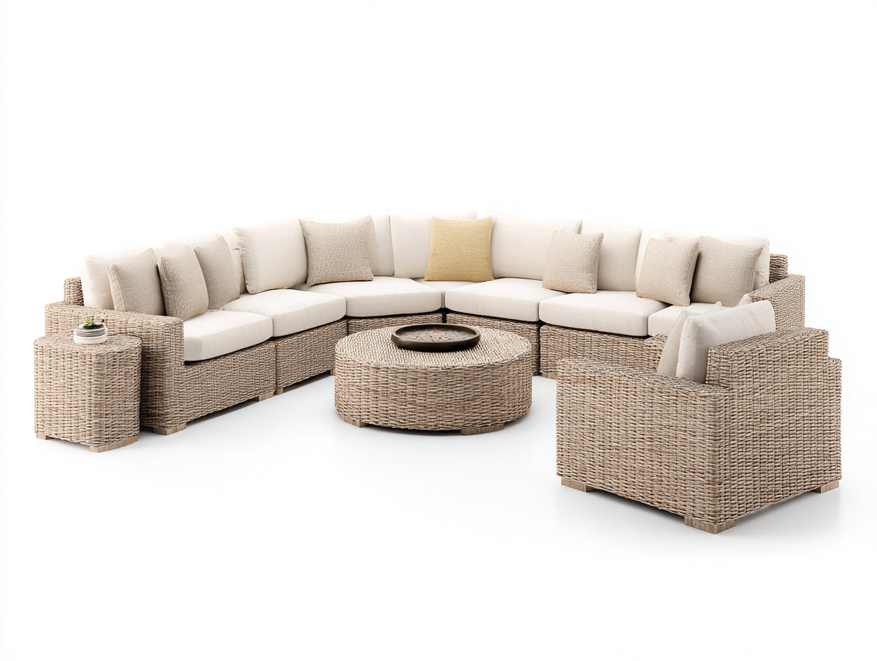 Divani da esterno - Rattan sintetico-Tessuto - 300x300x75 cm - Beige-bianco - Stile moderno