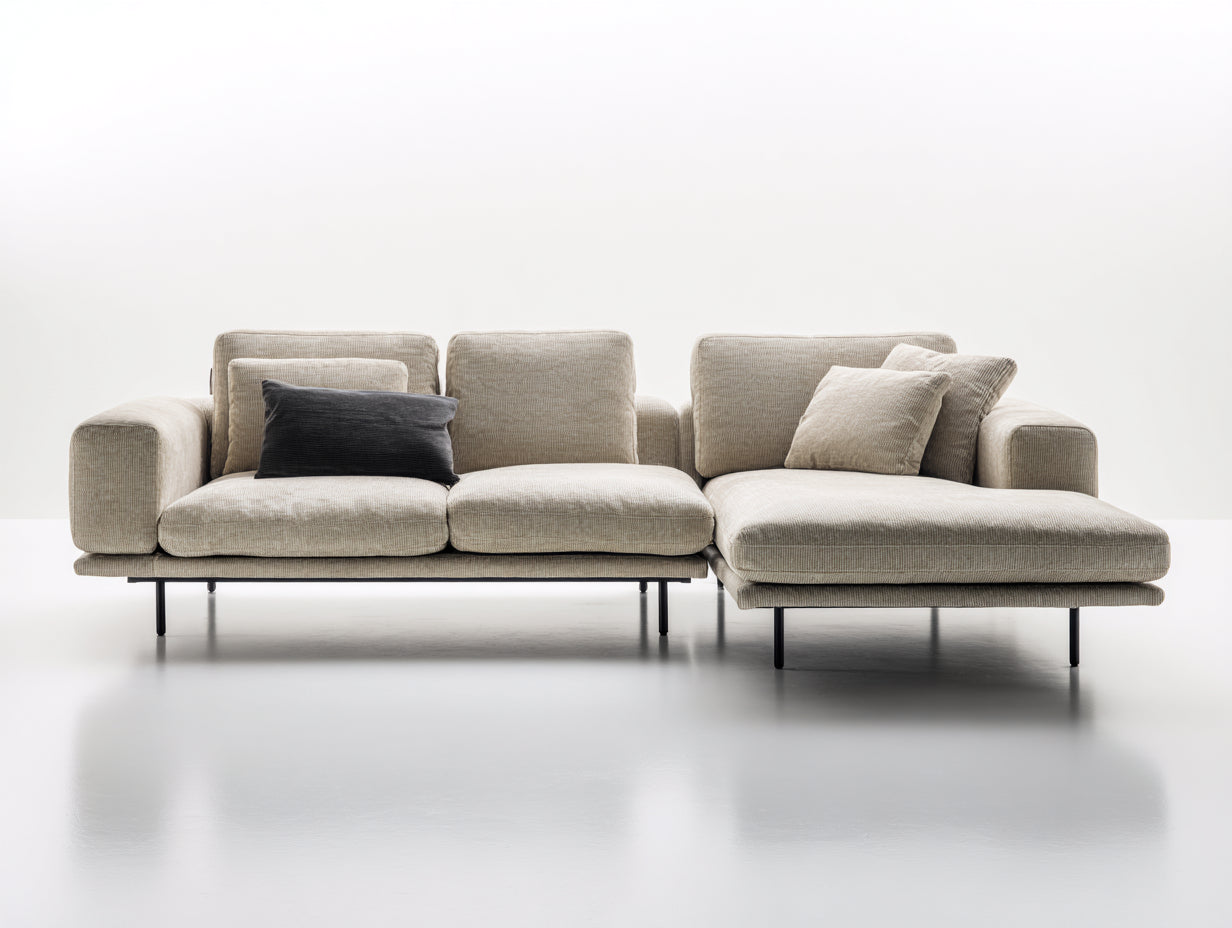 Divano angolare - Tessuto - 290 x 175 x 90 cm - Beige - Stile contemporaneo
