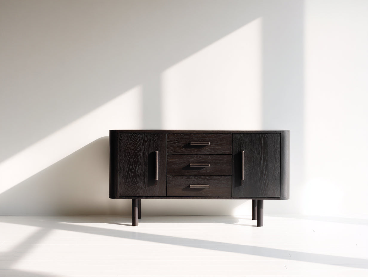 Mobile ingresso - Legno-metallo - 146 x 41 x 76 cm - Marrone scuro - Stile moderno rialzato con vani chiusi e cassetti