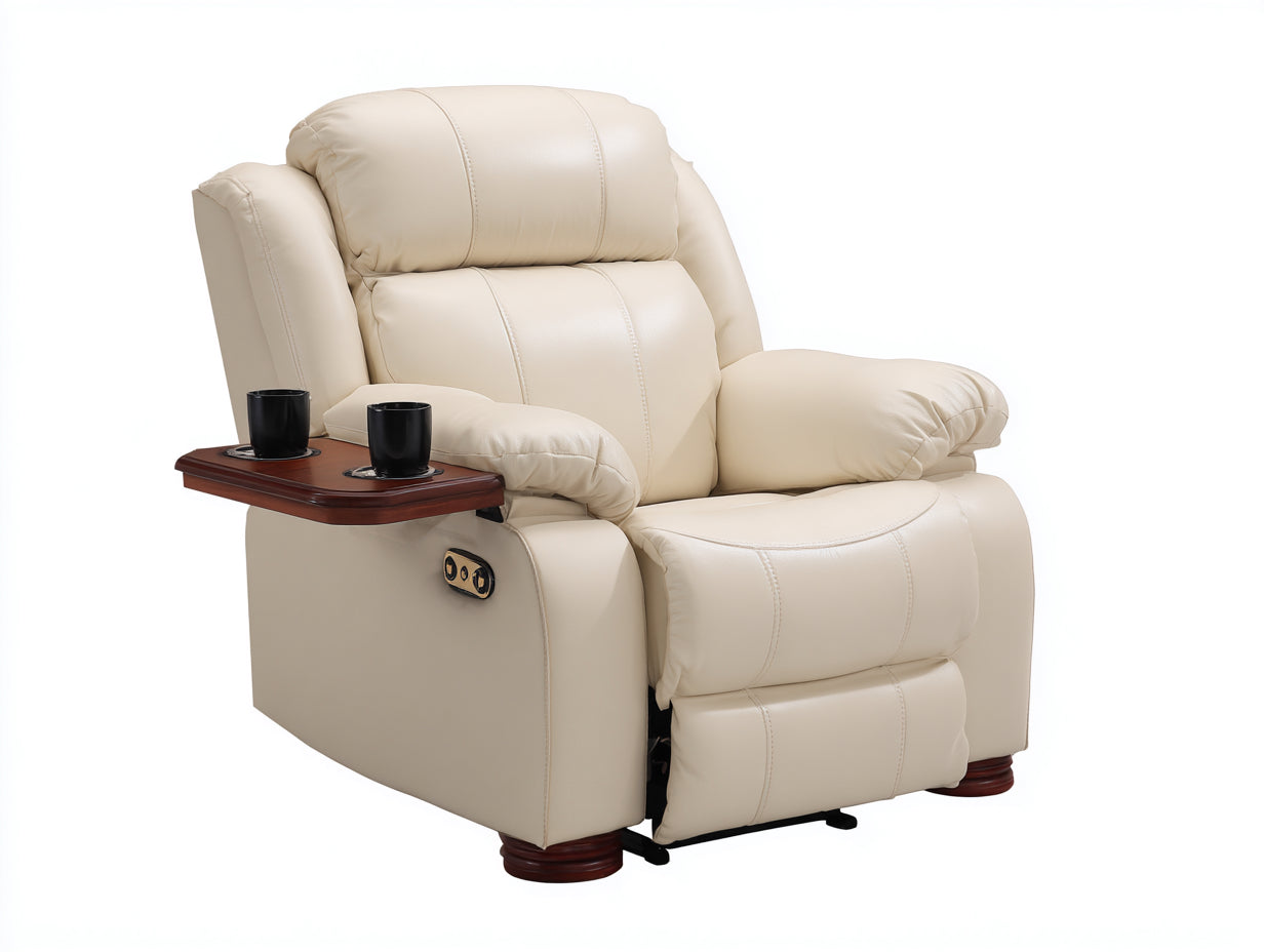 Poltrona reclinabile - Pelle sintetica-Legno - 103 x 99 x 110 cm - Beige crema - Stile contemporaneo