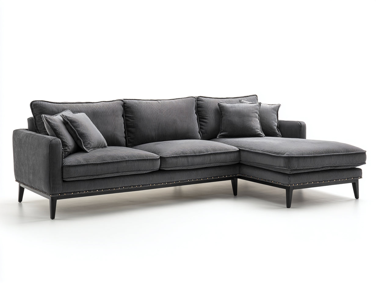 Divano angolare - Tessuto - 300 x 180 x 88 cm - Grigio scuro - Stile contemporaneo