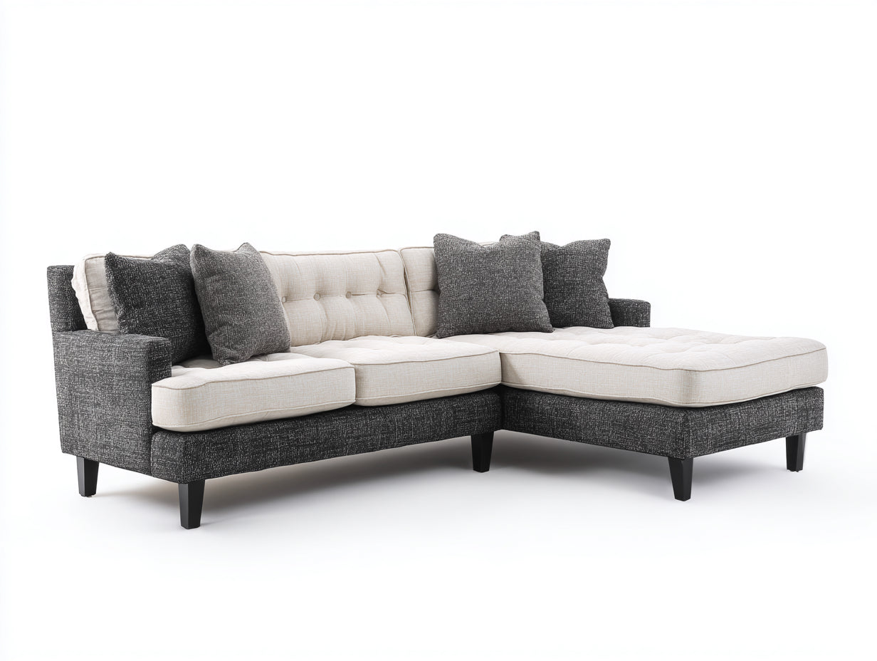 Divano angolare - Tessuto - 310 x 190 x 90 cm - Bianco-Grigio - Stile contemporaneo