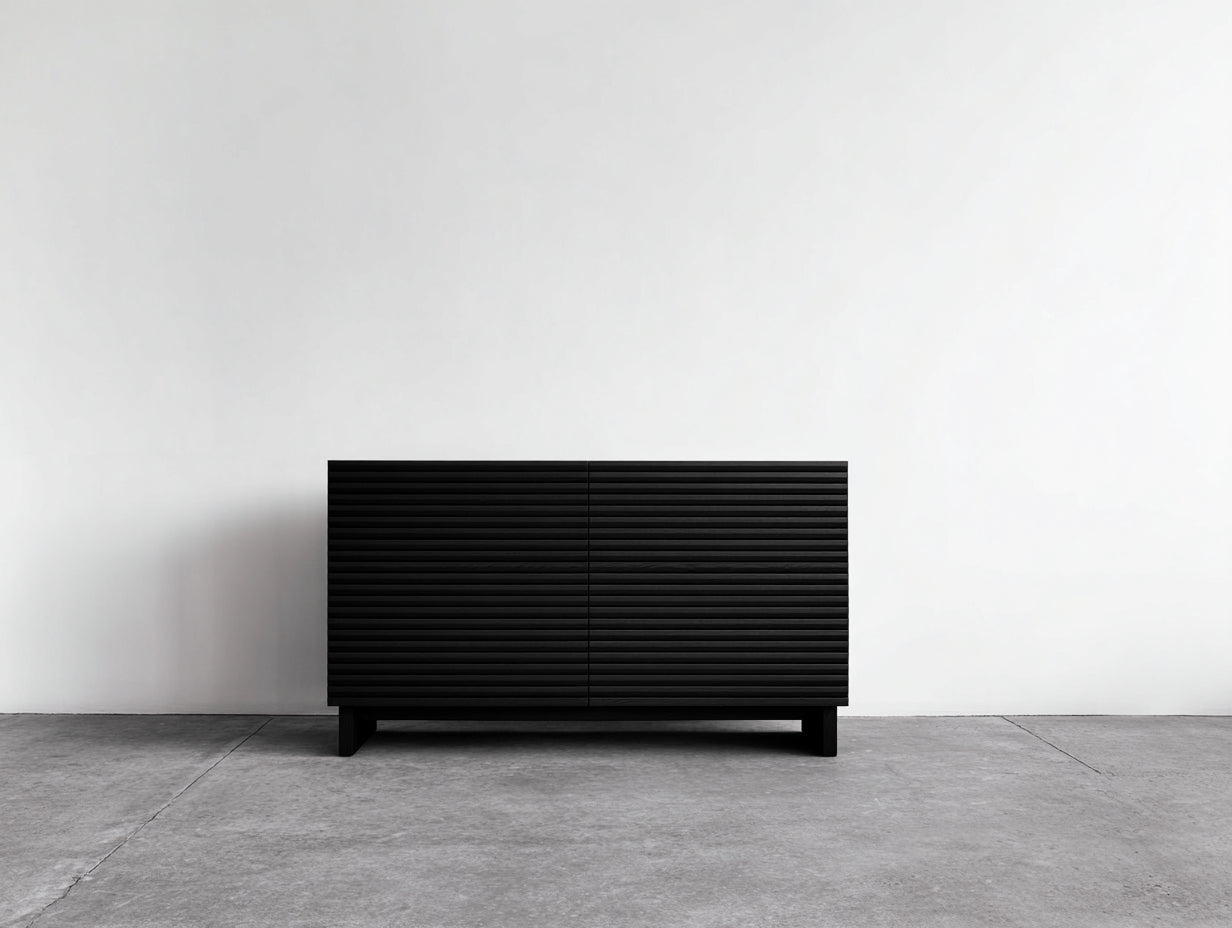 Mobile ingresso - Legno - 148 x 41 x 77 cm - Nero - Stile contemporaneo con frontali scanalati e base rialzata
