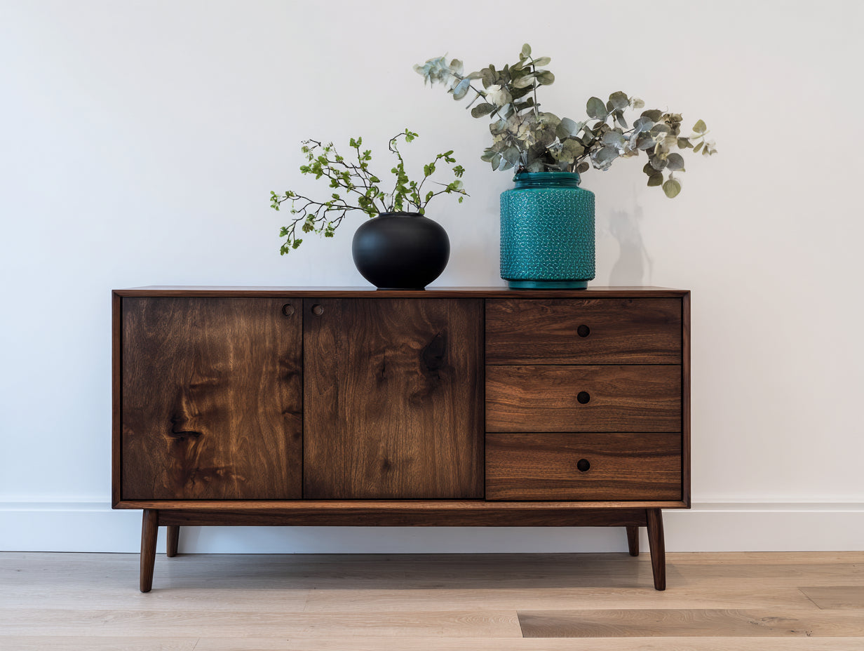 Mobile ingresso - Legno - 152 x 41 x 82 cm - Marrone scuro - Stile moderno rialzato con contenimento chiuso e cassetti