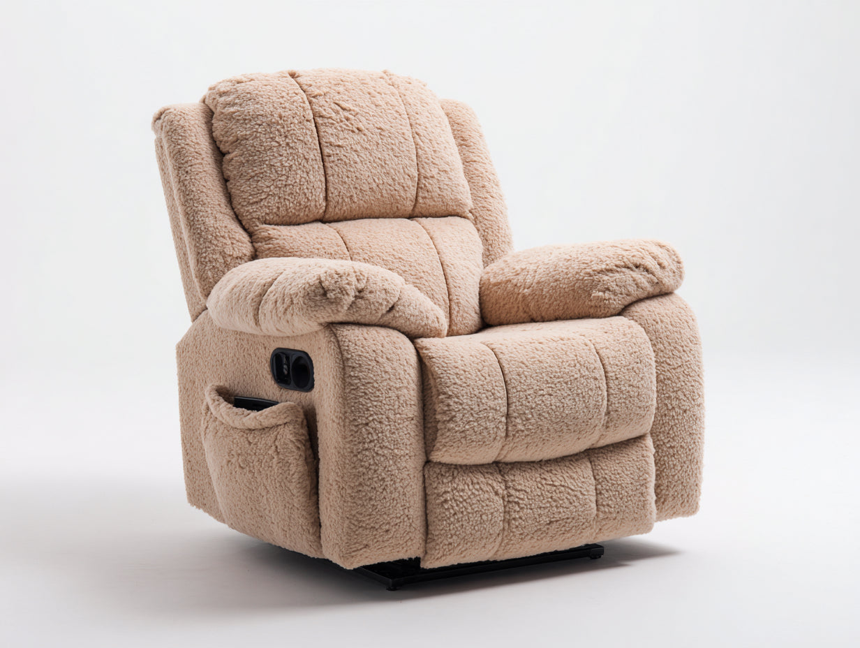 Poltrona reclinabile - Tessuto bouclé - 97 x 93 x 105 cm - Beige sabbia - Stile moderno