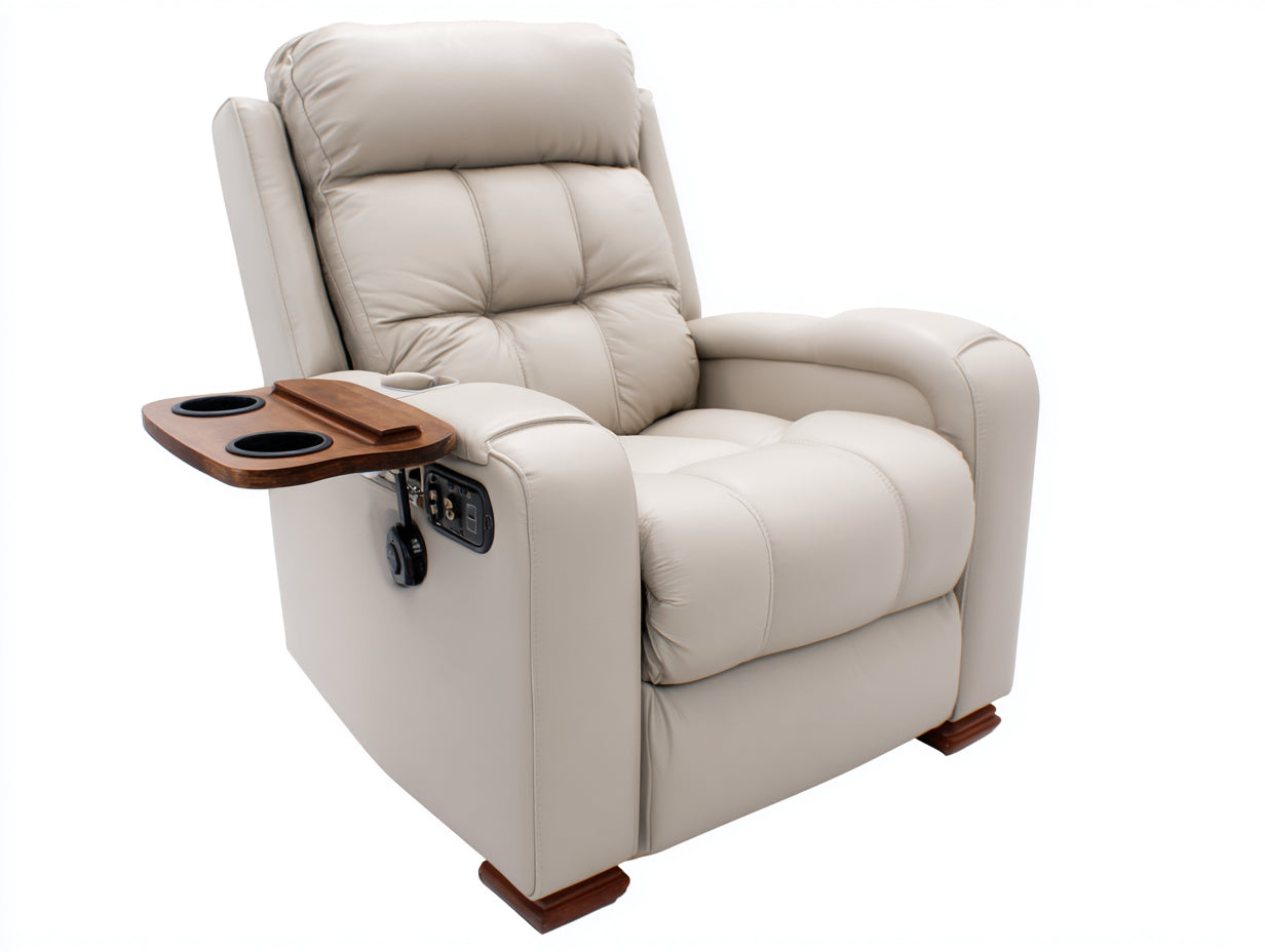 Poltrona reclinabile - Pelle sintetica-Legno - 104 x 98 x 110 cm - Beige crema - Stile contemporaneo