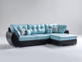 Divano angolare - Similpelle - 285 x 185 x 95 cm - Azzurro-Nero - Stile moderno