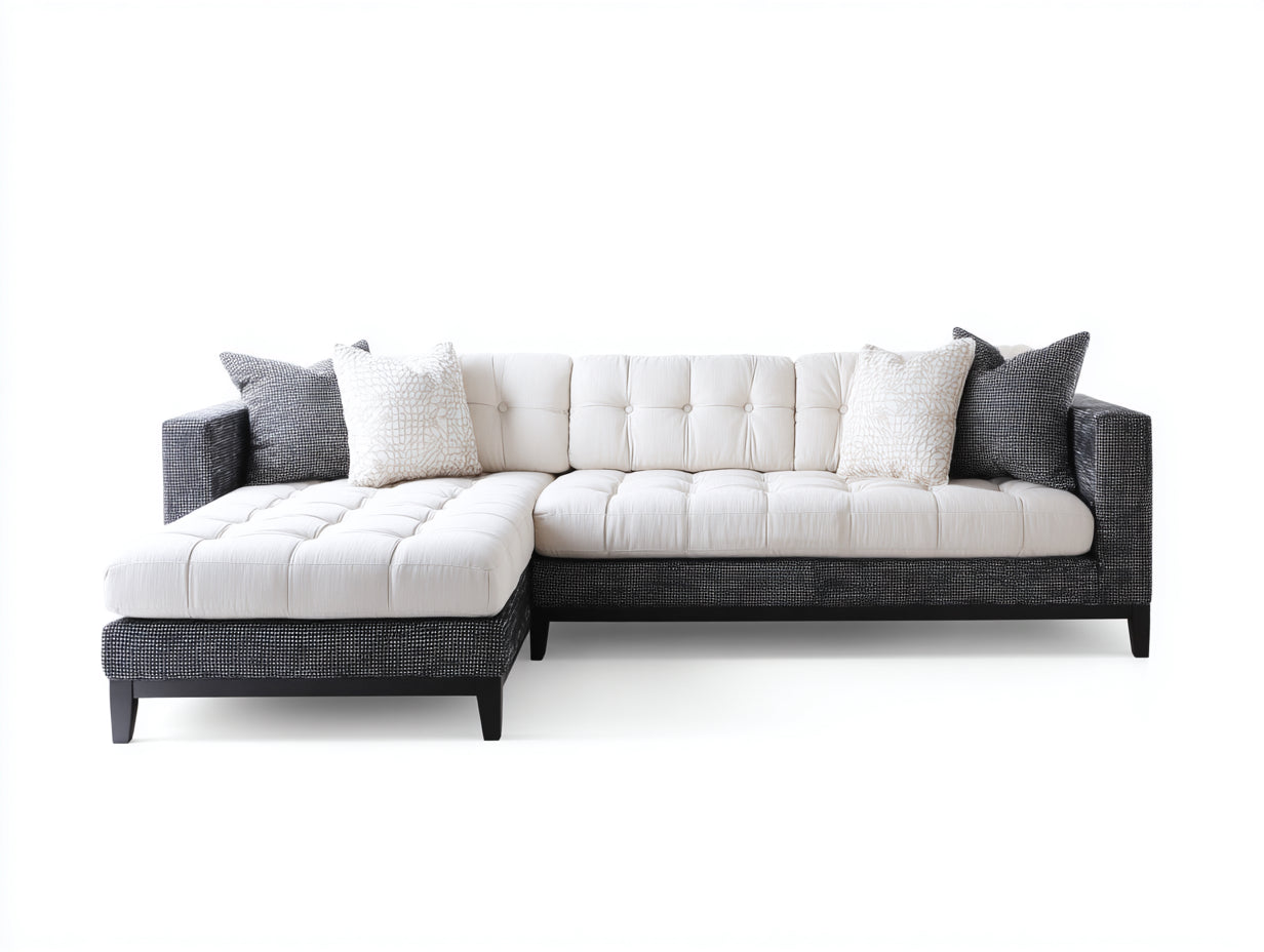 Divano angolare - Tessuto - 300 x 190 x 90 cm - Bianco-Grigio - Stile contemporaneo