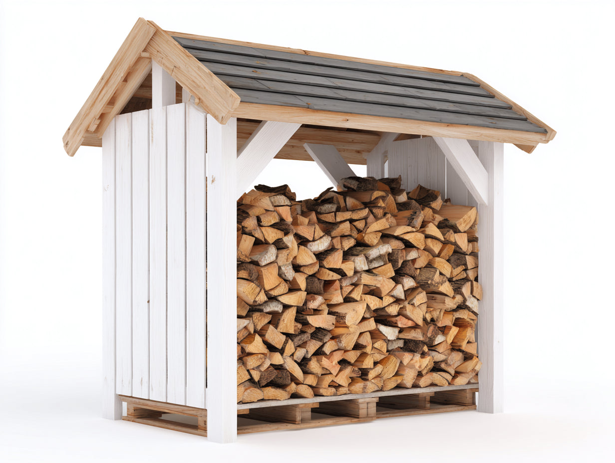Portalegna-Legno-185x95x185 cm-Bianco-Naturale-Grigio scuro-Stile chalet