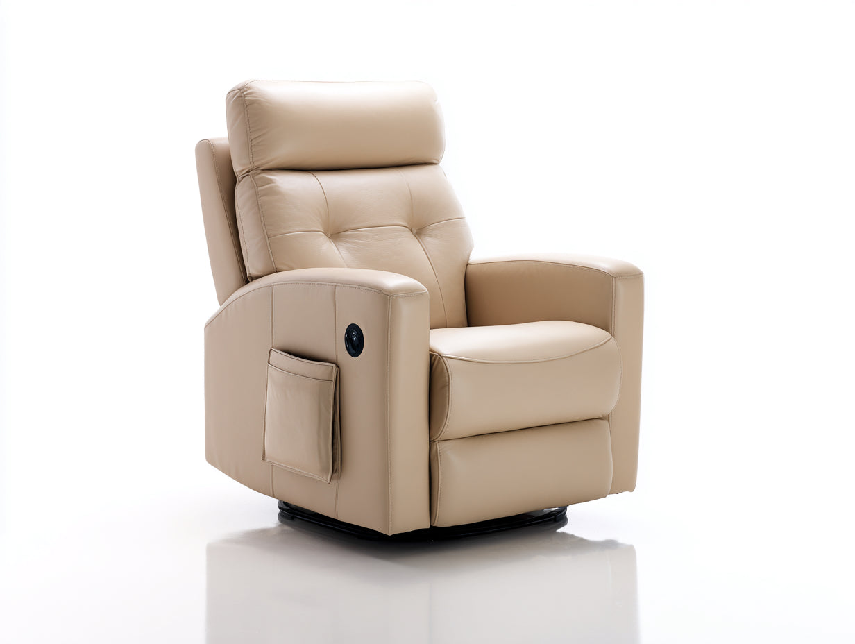 Poltrona reclinabile - Pelle sintetica - 91 x 88 x 104 cm - Beige sabbia - Stile contemporaneo